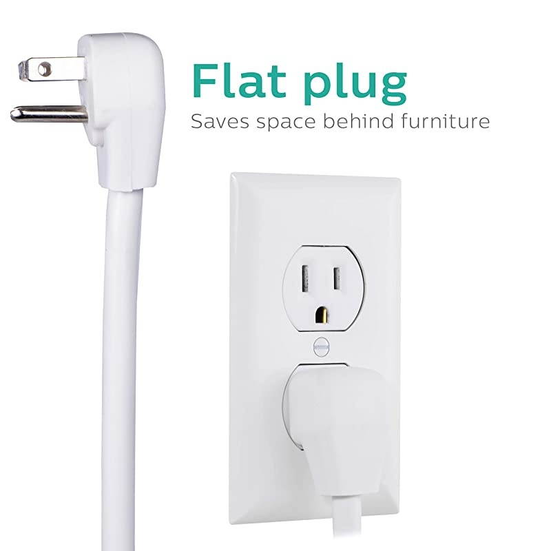 8 Outlet Power Strip Surge Protector 8ft ExtraLong Power Cord Flat Plug Wall Mount 2160 Joules ETL Listed Circuit Breaker Automatic Shutdown White SPP3086WB37