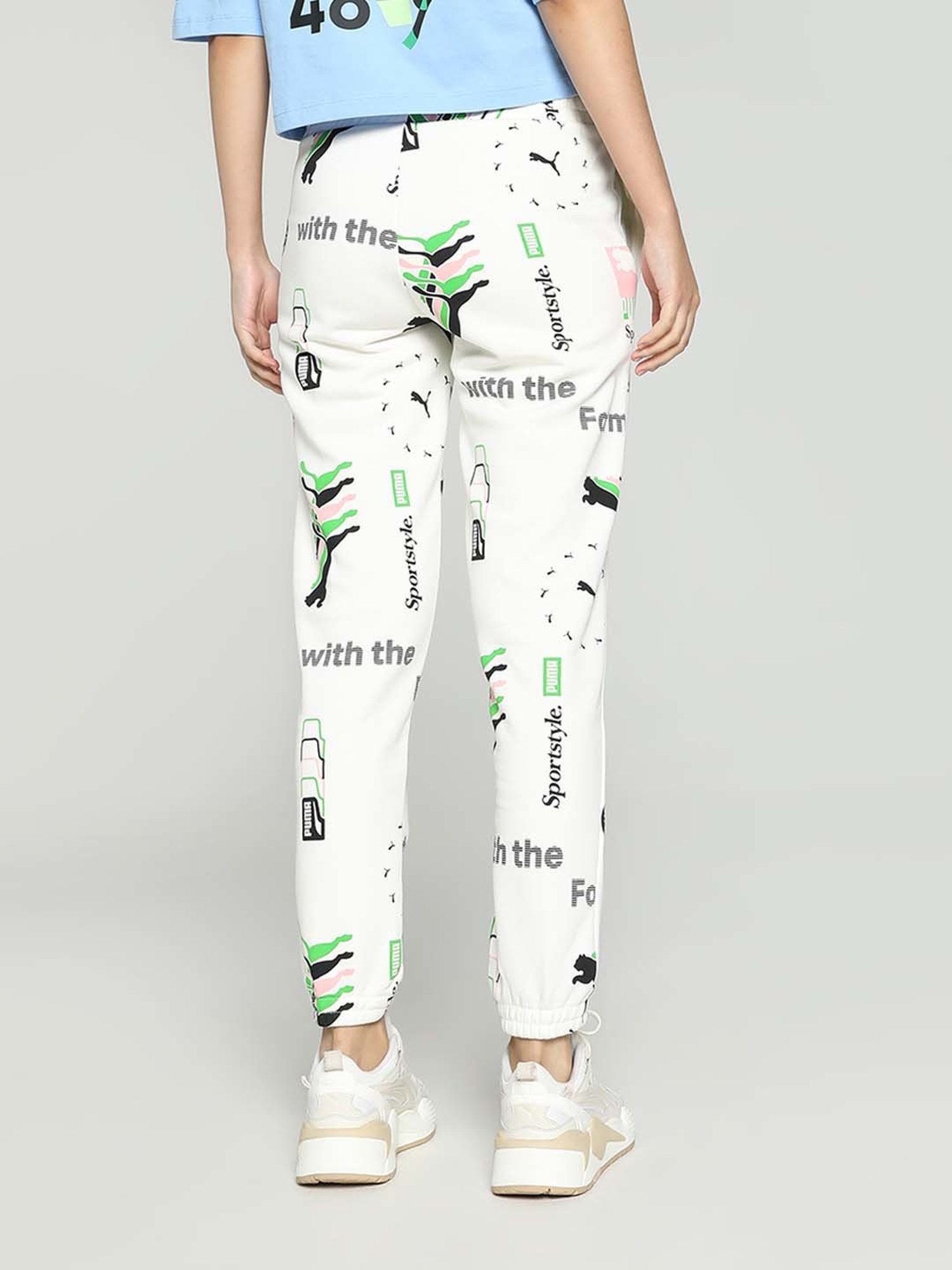 Puma White Cotton Printed Sports Track Pants