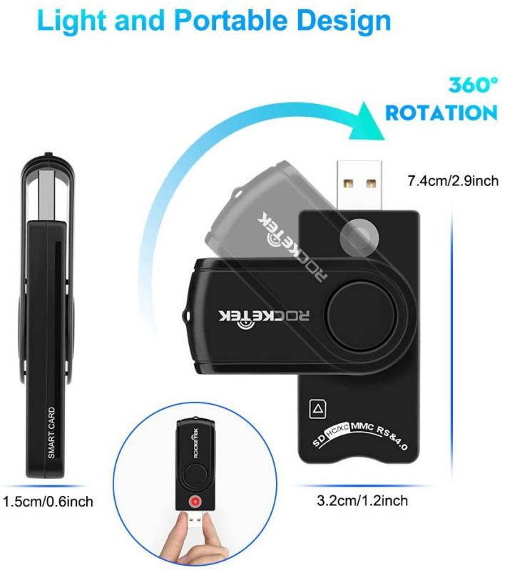 Smart Card Reader USB 4 Ports USB Hub, DOD Military USB Common Access CAC Card,SDHC/SDXC/SD&Micro SD Card Reader for SIM and MMC RS&4.0 Applicable System Windows, Linux/Unix, MacOS X