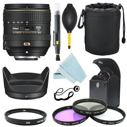 Nikon AF-S DX NIKKOR 16-80mm f/2.8-4E ED VR Lens + Filter Kit + Accessory kit WHITE BOX