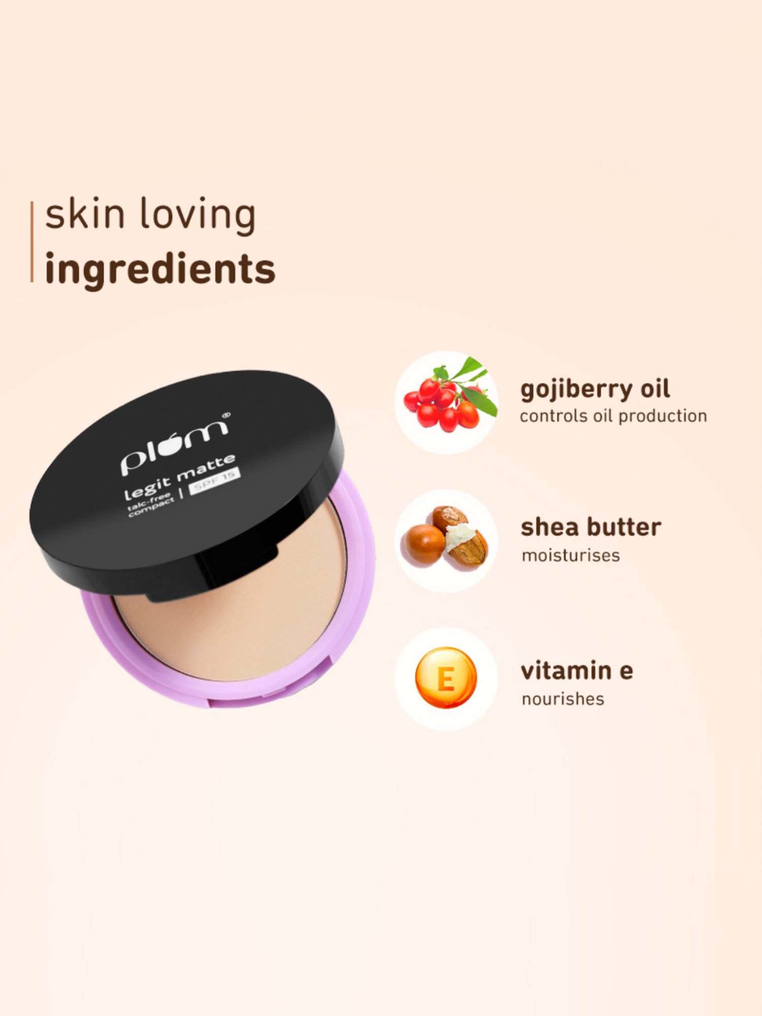 Plum Legit Matte Talc-Free Compact with SPF 15 135N Divine Dusk - 9 gm