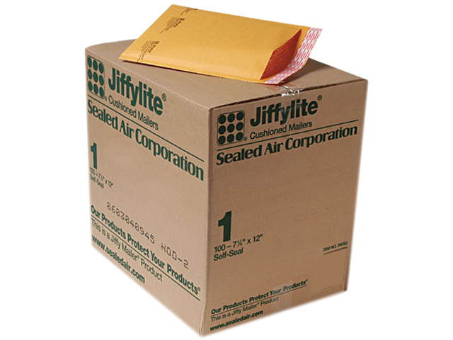 Sealed Air 39092 Jiffylite Self-Seal Mailer, Side Seam, #1, 7 1/4 x 12, Golden Brown, 100/Carton