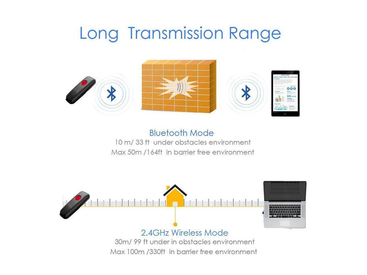 3-in-1 Wired & Bluetooth & 2.4G Wireless Barcode Scanner USB 1D Mini Portable Handheld CCD Bar Code Reader For Computer Tablet Smartphone Compatible with Windows Mac Linux Android IOS for Store Superm
