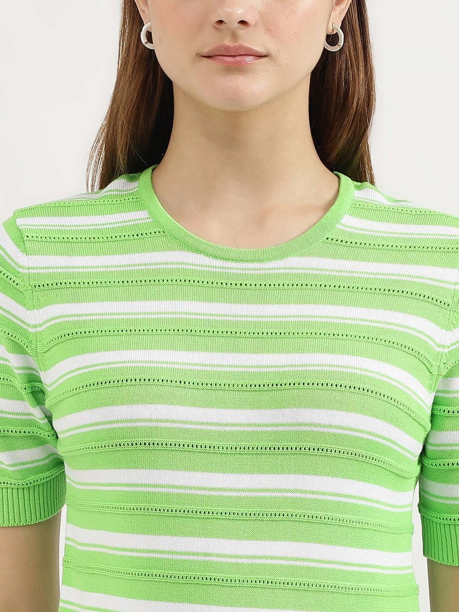 United Colors of Benetton Green Cotton Striped Top