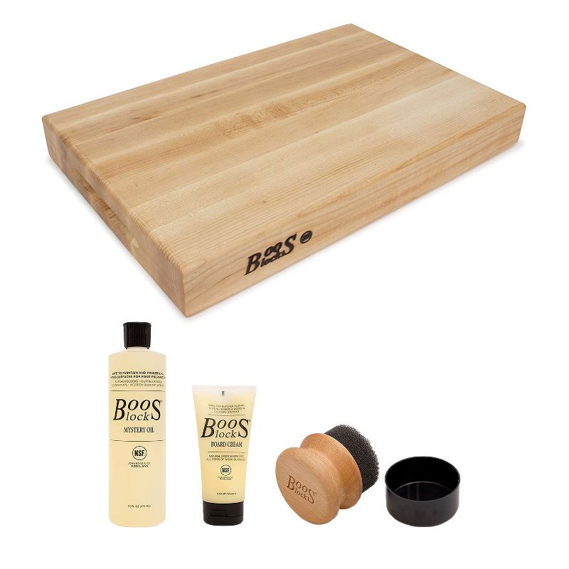 John Boos Maple Wood Wide Flat Edge Grain Reversible Cutting Board, 18 x 12 x 2.25 Inches  3 Piece Wood Cutting Board Care and Maintenance Set