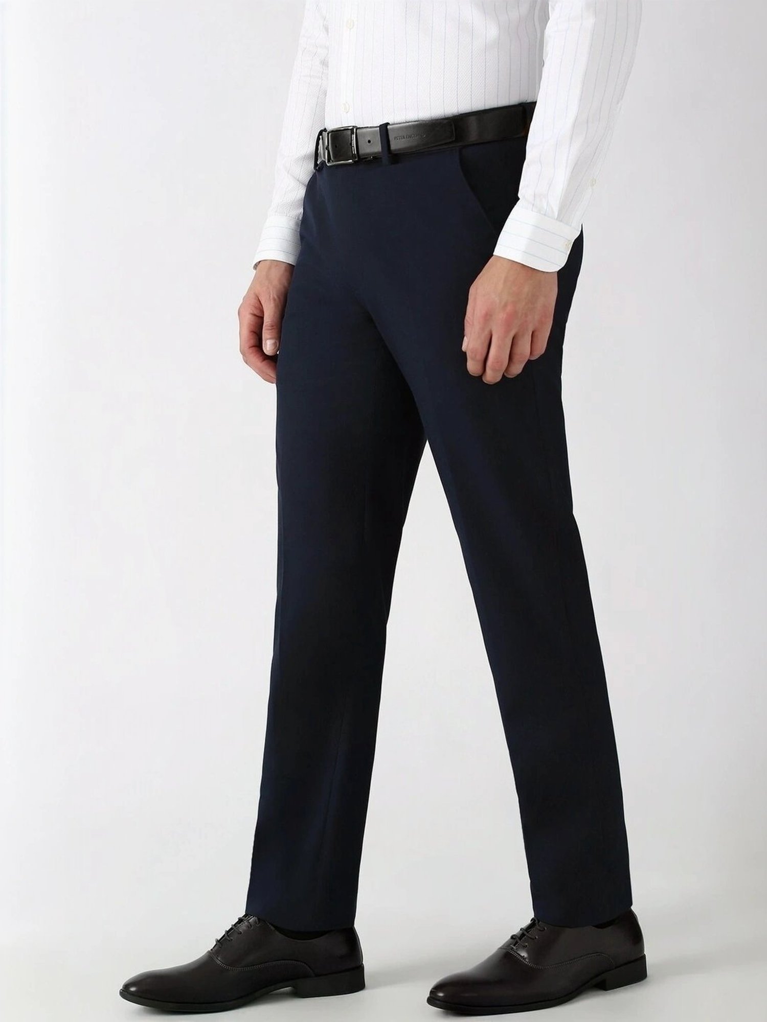 Peter England Navy Slim Fit Trousers