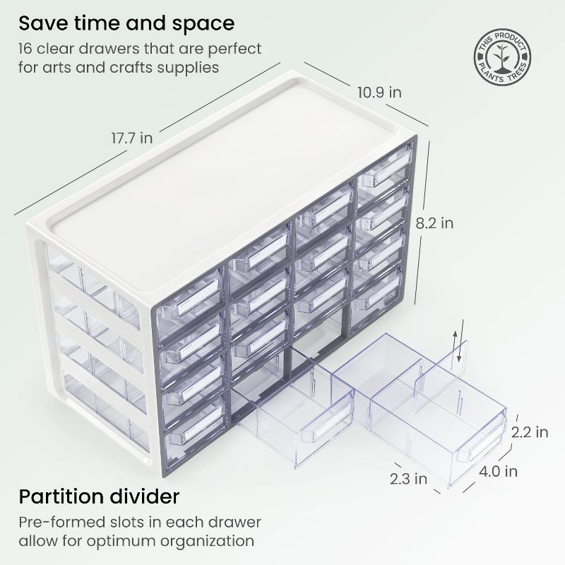 Arteza 16 - Drawer Multipurpose Semi - Clear Storage Cabinet in Gray (ARTZ-4092)