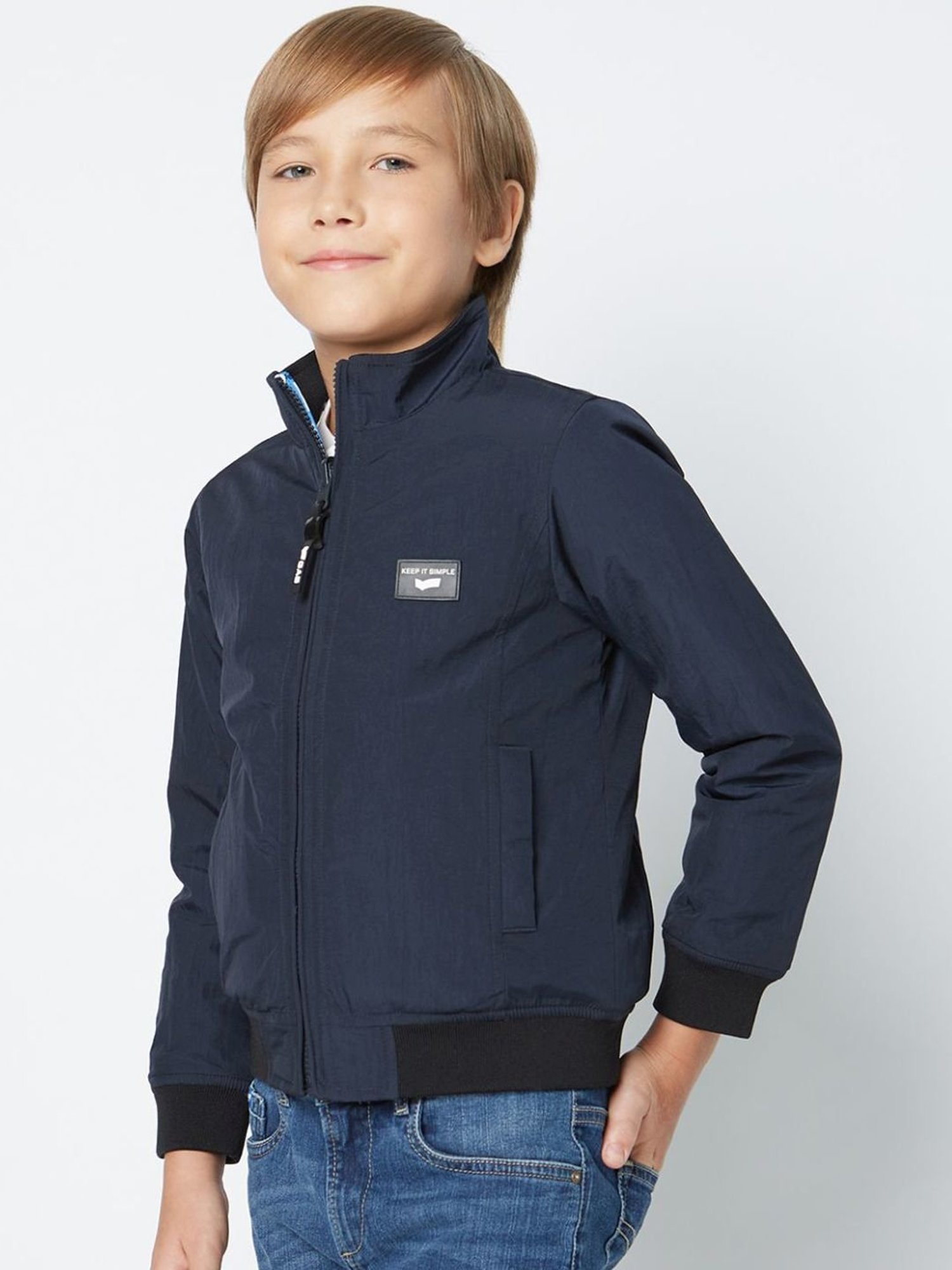 GAS Kids Navy Regular Fit Full Sleeves Reversible Jacket