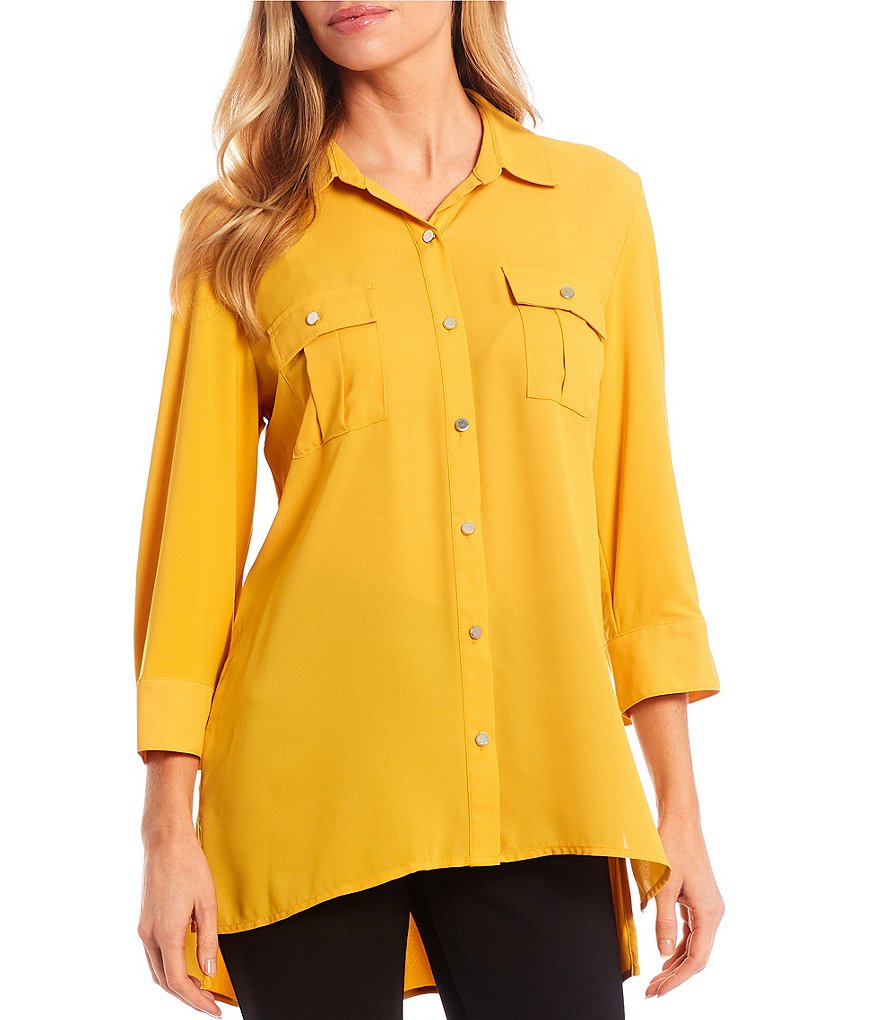 Slim Factor by Investments Bridget 3/4 Sleeve Button Front Hi-Low Top