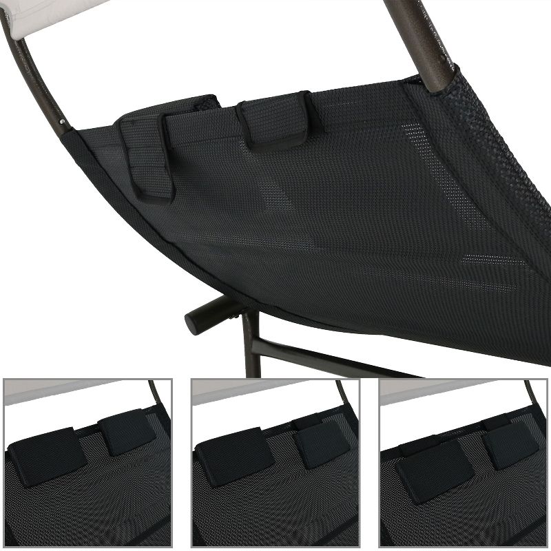 Sunnydaze Outdoor Double Chaise Lounge Bed with Canopy Shade and Headrest Pillows, Black