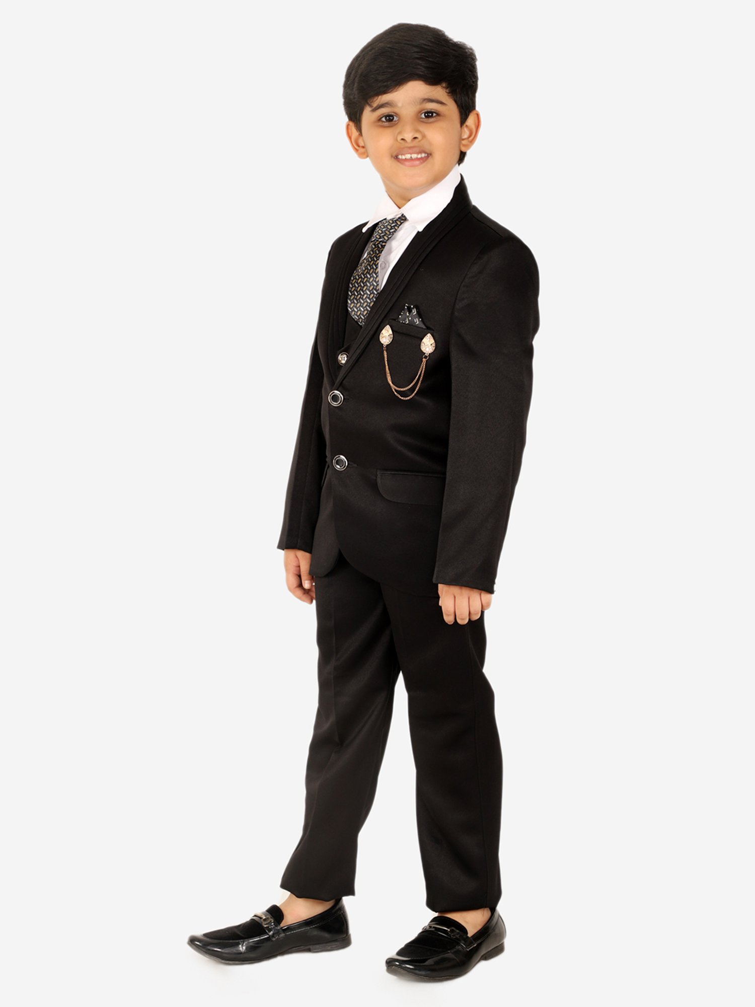 Pro-Ethic Style Developer Kids Black & White Solid Full Sleeves Shirt, Waistcoat, Pants with Tie