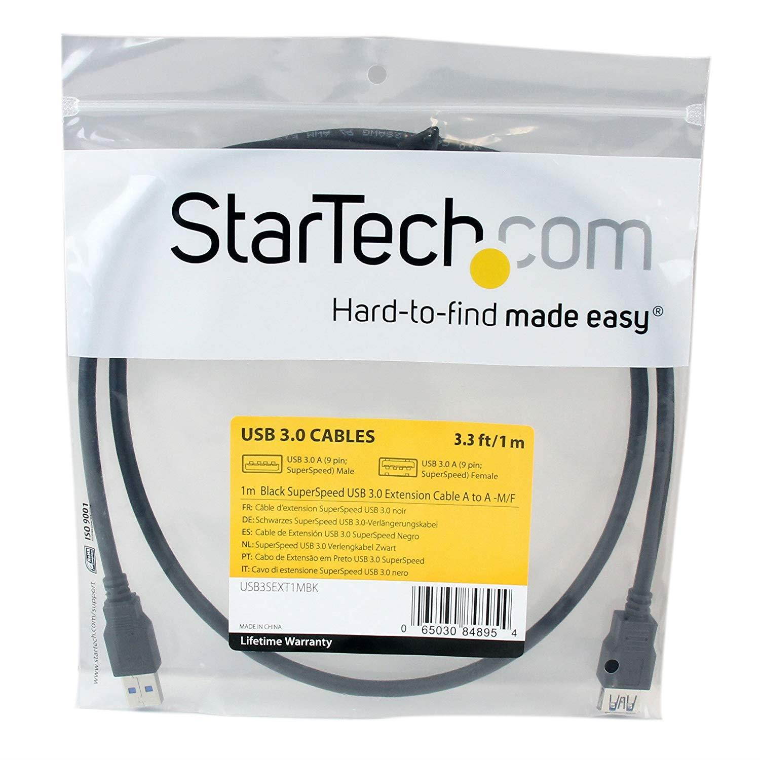 StarTech.com USB3SEXT1MBK  1m Black SuperSpeed USB 3.0 Extension Cable A to A - Male to Female USB 3 Extension Cable Cord 1 m