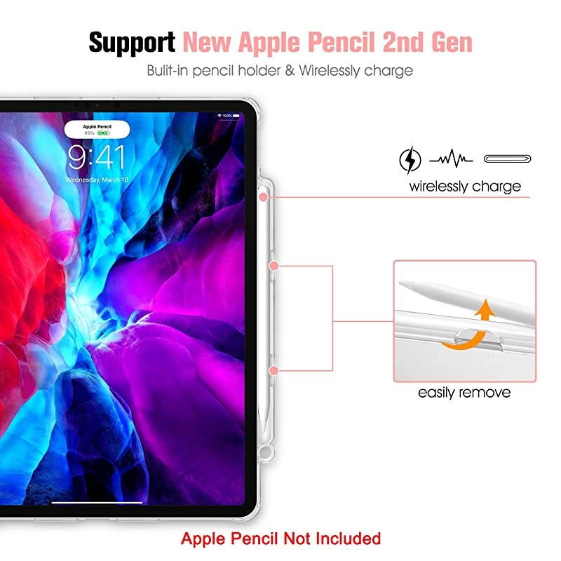 SlimShell Case for iPad Pro 12.9" 4th & 3rd Generation 2020/2018 with Pencil Holder - Lightweight Cover Translucent Frosted Stand Hard Back, Auto Wake/Sleep (Marble)
