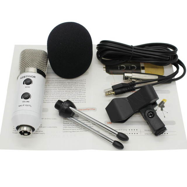 Microphone Adjustable Sound Volume Noise Reduction Condenser KTV Audio Studio Recording Mic MK-F100TL