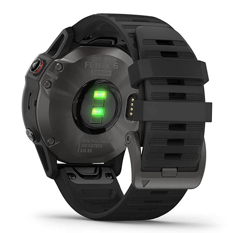 Garmin Fenix 6 Sapphire (Gray DLC with Black Band) Gift Box Bundle | +HD Screen Protectors,  Portable Charger, Car/Wall Adapters & Protective Case | Multisport Fitness Watch