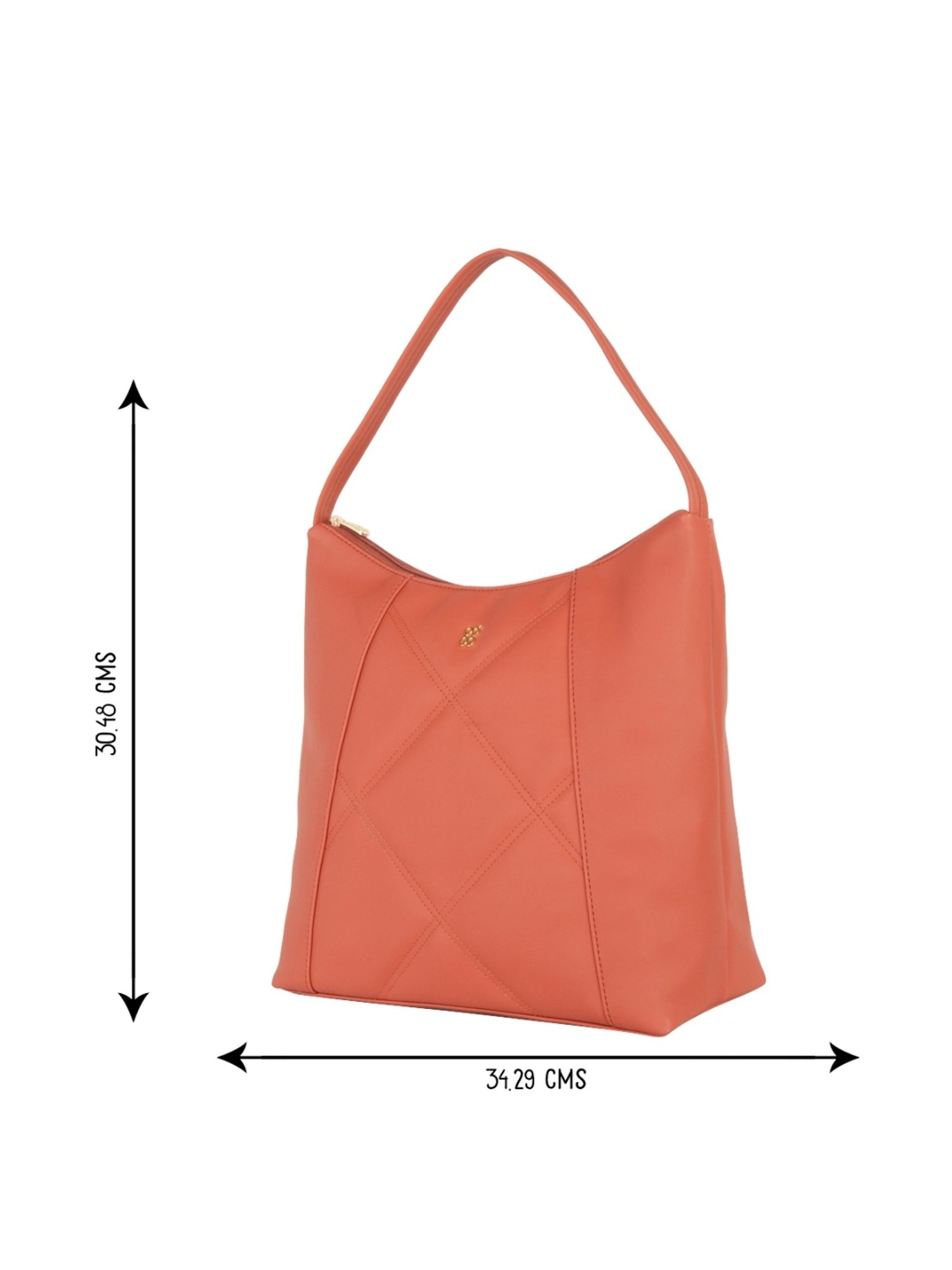 Baggit Peach Quilted Medium Hobo Handbag