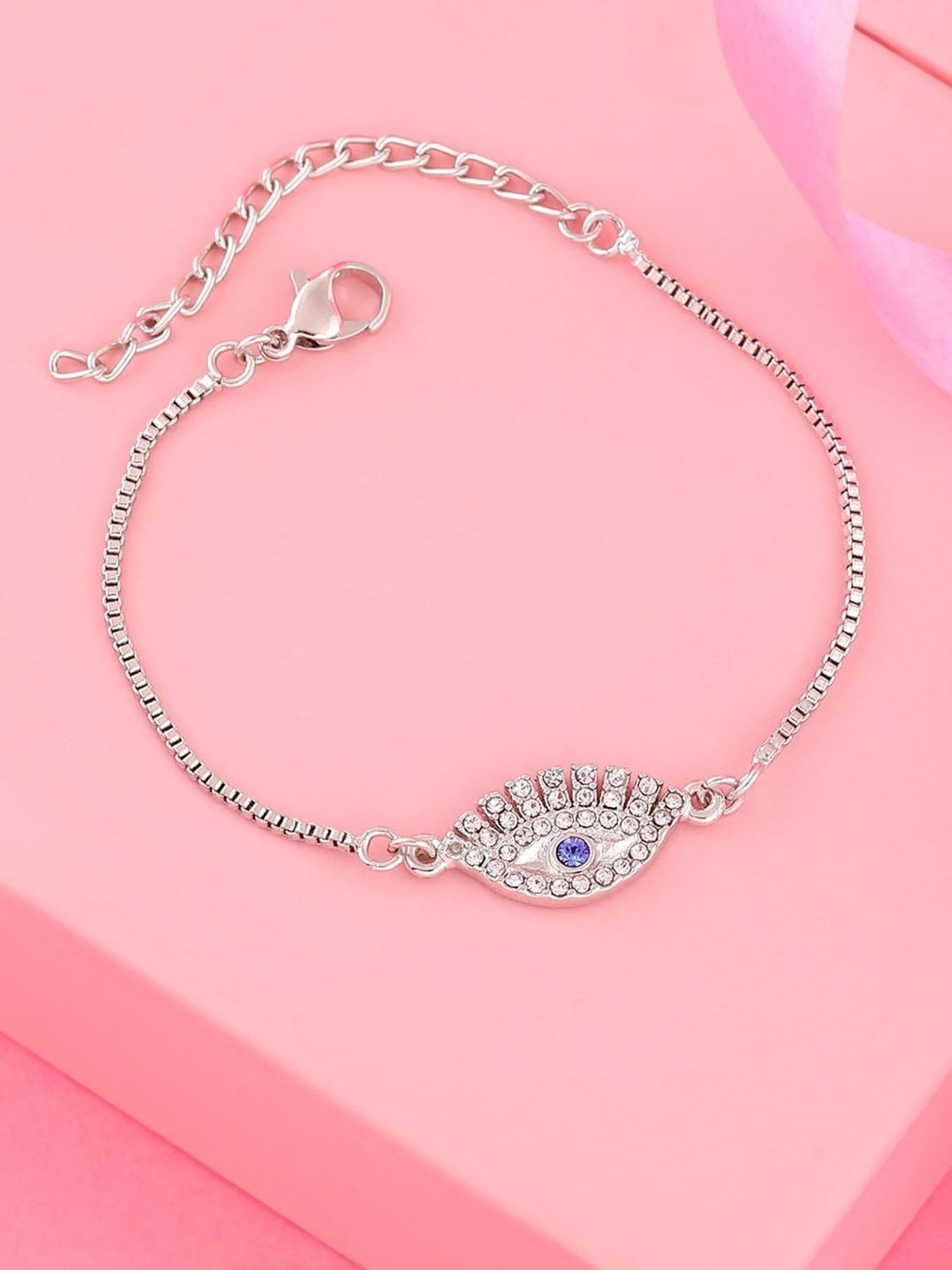 Estele Rhodium-Plated Sacred Evil Eye Bracelet with Austrian Crystals for Women