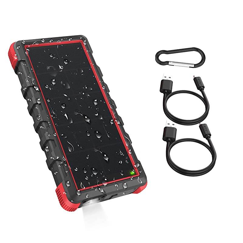 Quick Charge  24000mAh Rugged Solar Charger with Flashlight Dual Input Type C Micro USB SunPower Solar Panel Charger