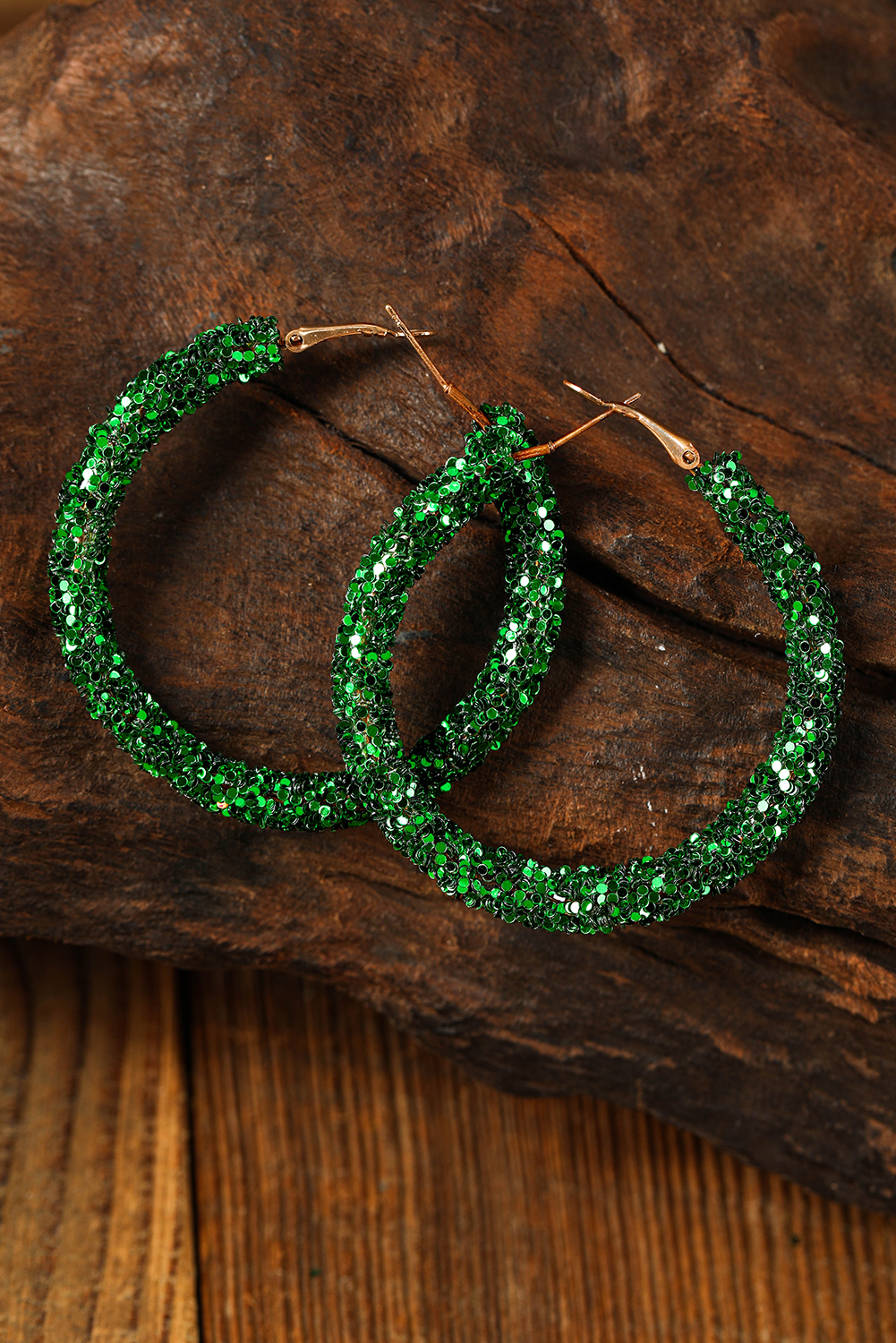 Dark Green Sequin Hoop Earrings