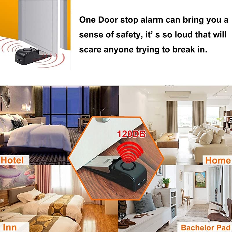Door Stop Alarm with 120DB Siren Door Stop for Home & Travel (Black) (Pack of 2)