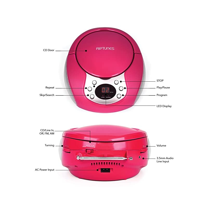 Portable CD Player with AM FM Radio Potable radios Boom Box with Aux Linein Pink