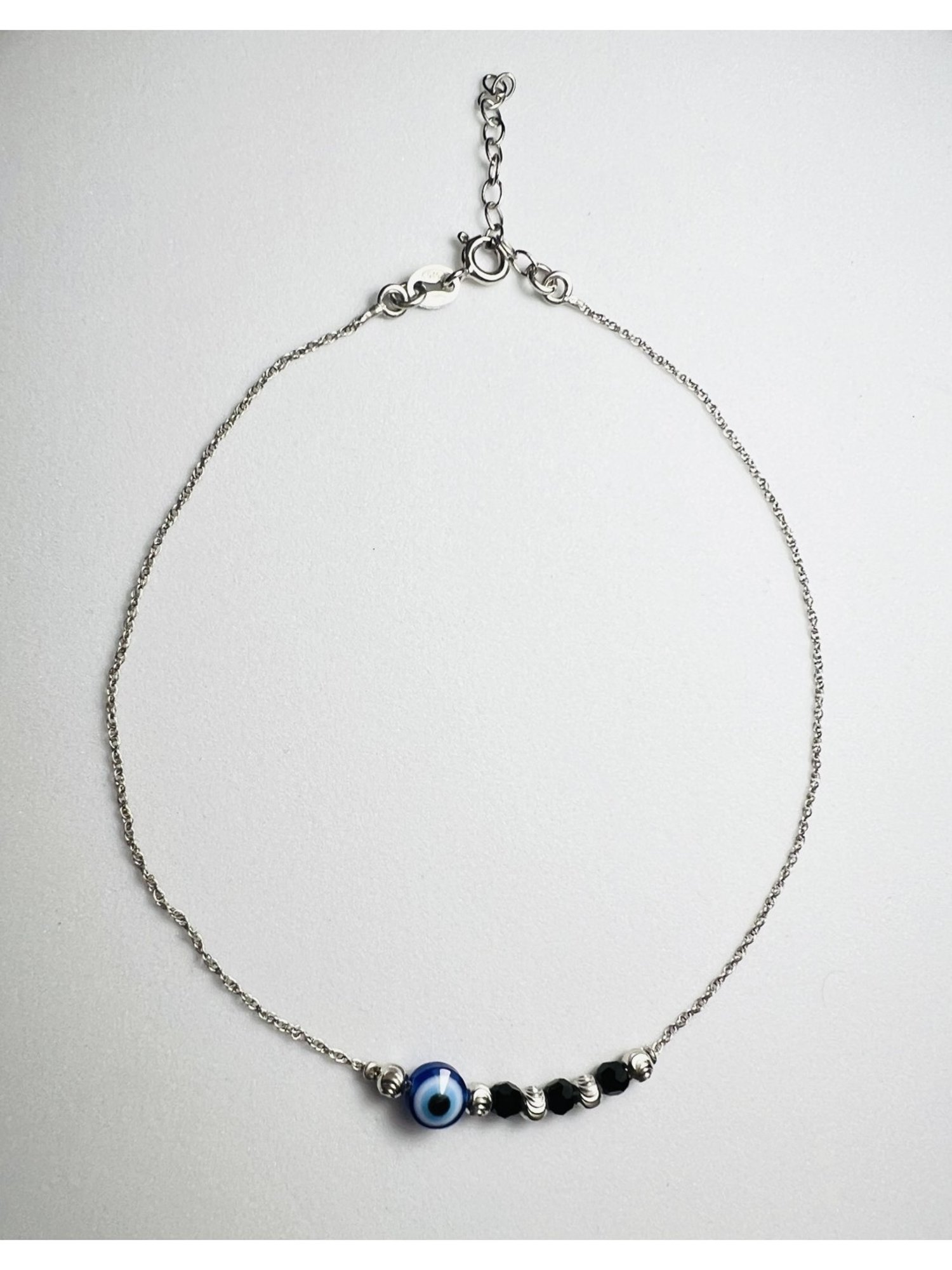 Arte Jewels 925 Sterling Silver Black Beads Evil Eye Anklet for Women & Girls (Single Anklet)