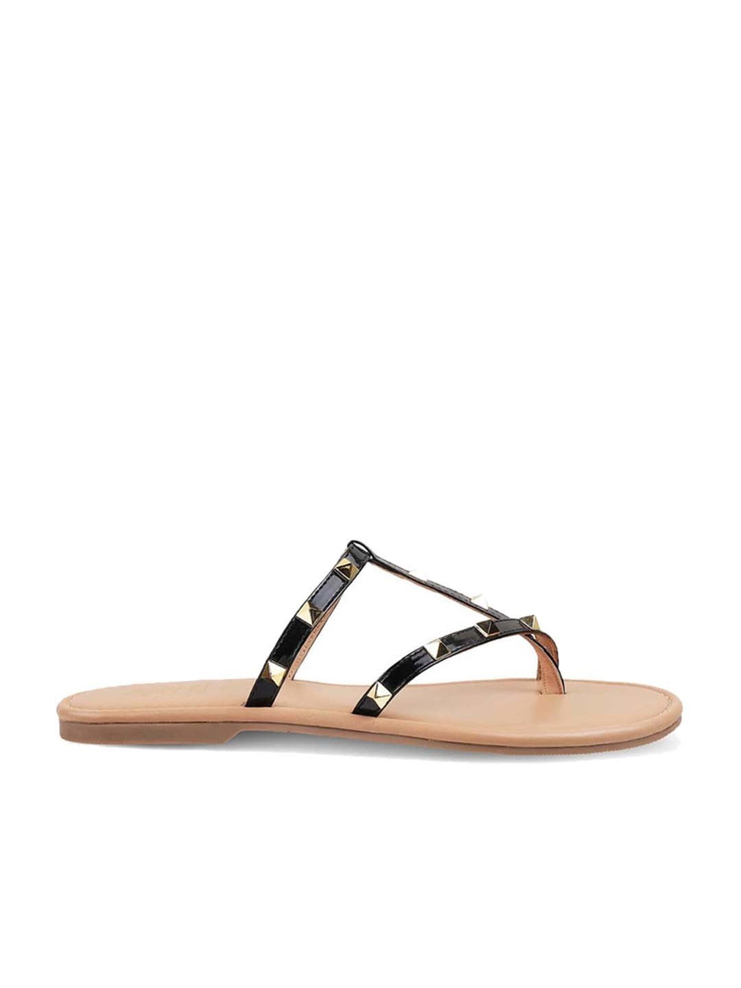 Tresmode Women's Black Toe Ring Sandals