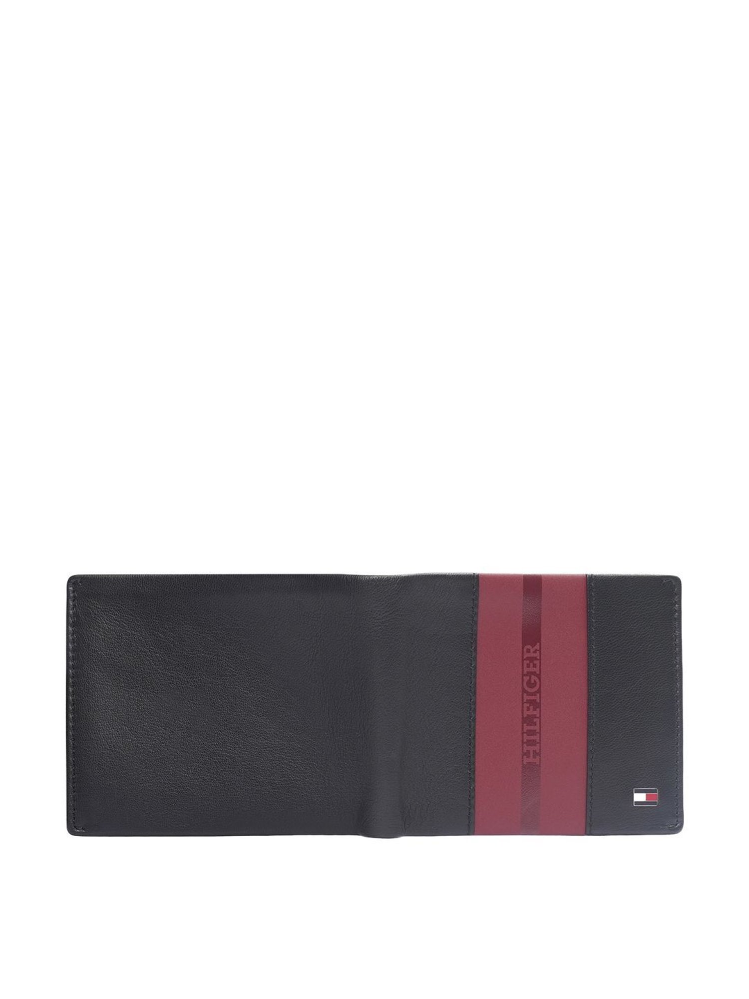 TOMMY HILFIGER Alimos Black & Wine Casual Leather Bi-Fold Wallet for Men