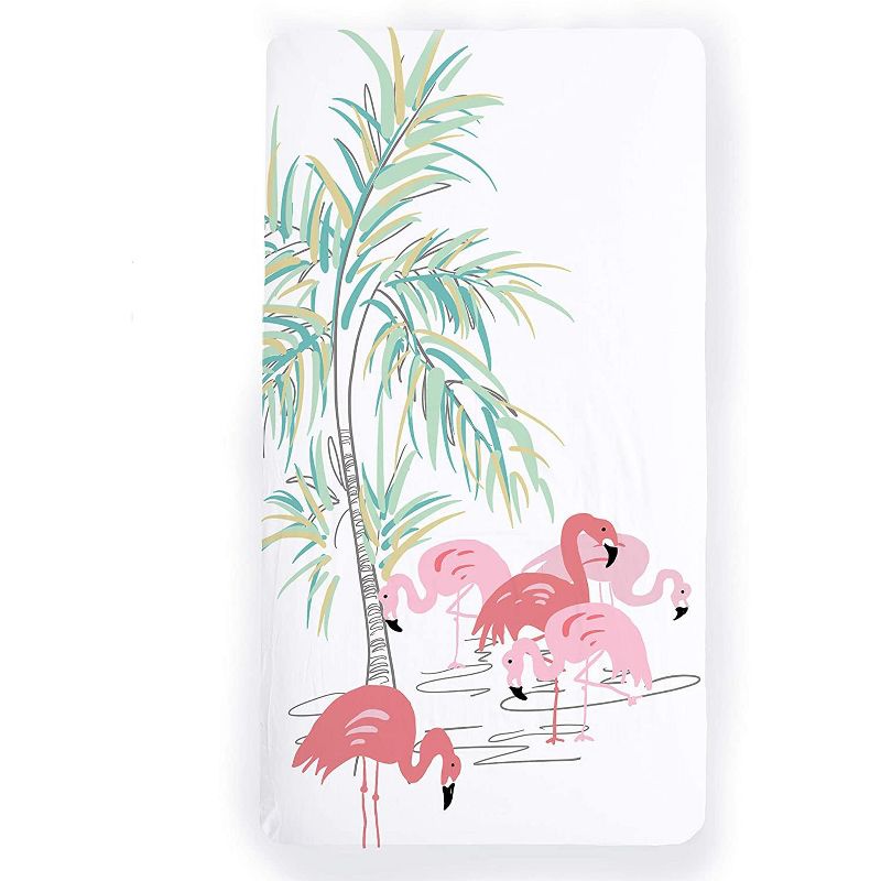 JumpOff Jo Fitted Crib Sheet - Cotton Crib Sheet for Standard Sized Crib Mattresses - Hypoallergenic and Breathable - 28 x 52 Inches - Flamingo Family