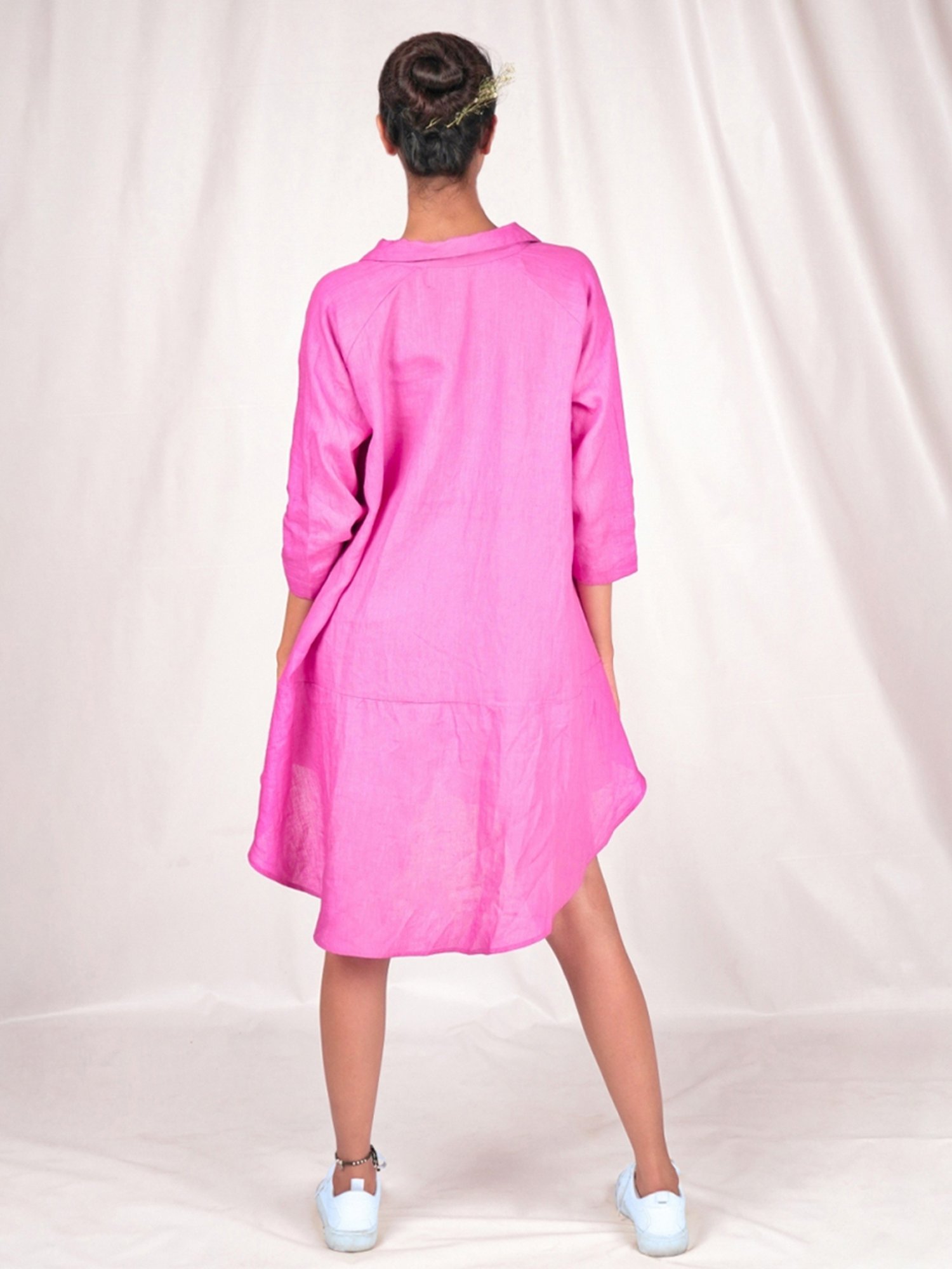 Seesa Pink Spring Summer Asymmetrical Overshirt With Embroidery Details