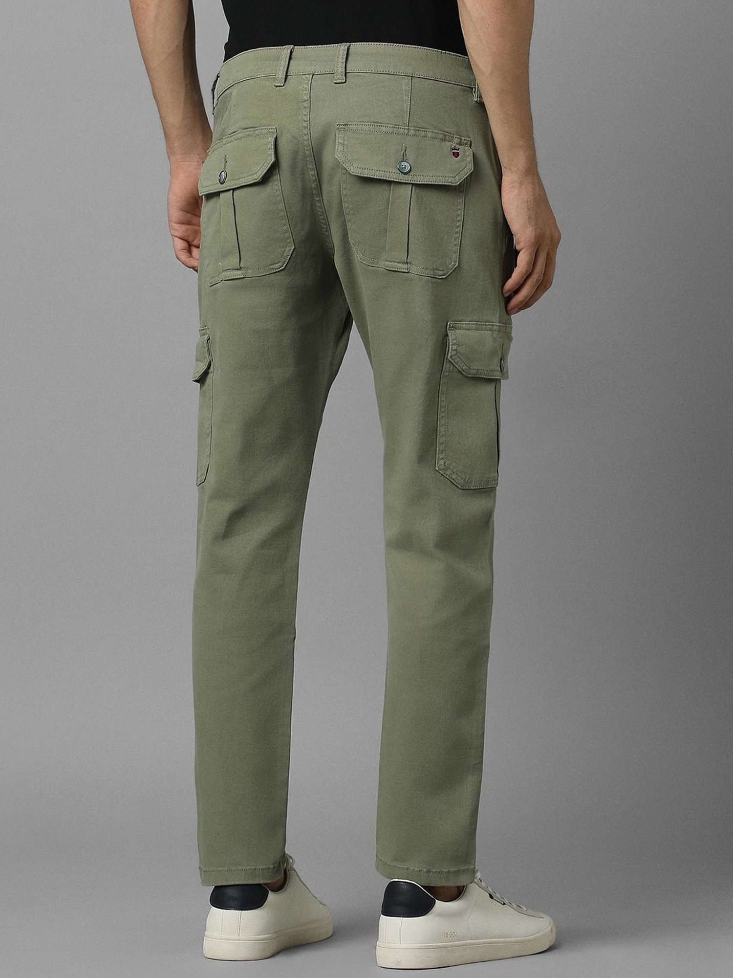Louis Philippe Green Cotton Slim Fit Cargos