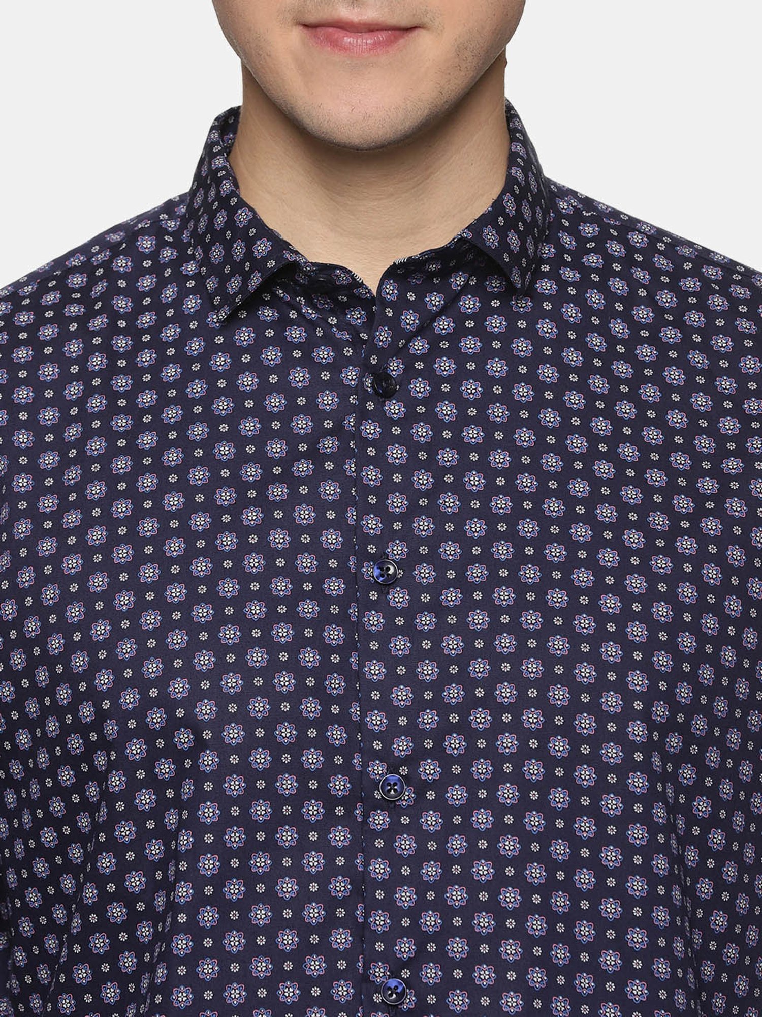 Don Vino Navy Slim Fit Floral Print Shirt