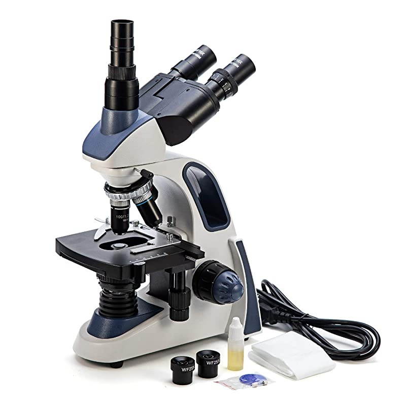 SW380T 40X-2500X Magnification, Siedentopf Head, Research-Grade Trinocular Compound Lab Microscope with Wide-Field 10X/25X Eyepieces, Mechanical Stage, Ultra-Precise Focusing, Camera-Compatible