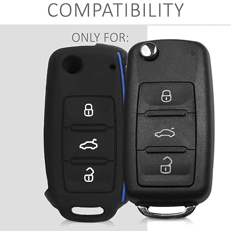 Silicone Key Fob Cover Compatible with VW Skoda SEAT 3 Button Car Key - Don't Touch My Key White/Black/Blue