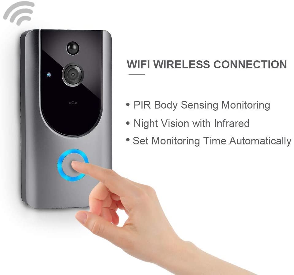 Smart Wireless WiFi Video Doorbell HD Security Camera with PIR Motion Detection Night Vision Two-Way Talk and Real-time Video 2.4GHz WiFi