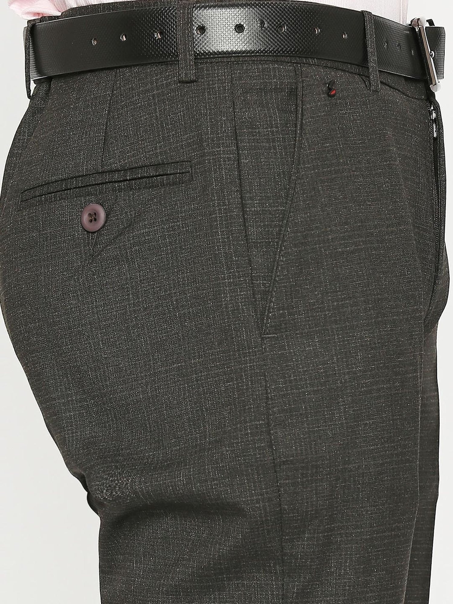 SOLEMIO Dark Brown Slim Fit Self Design Flat Front Trousers