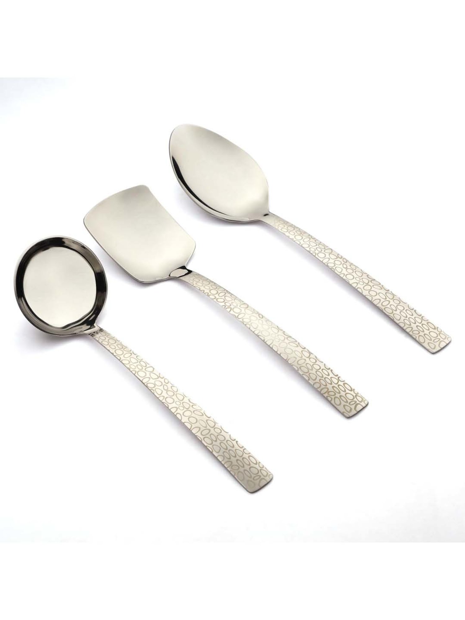 FnS Pebble Silver Stainless Steel 3-Piece Serving Set