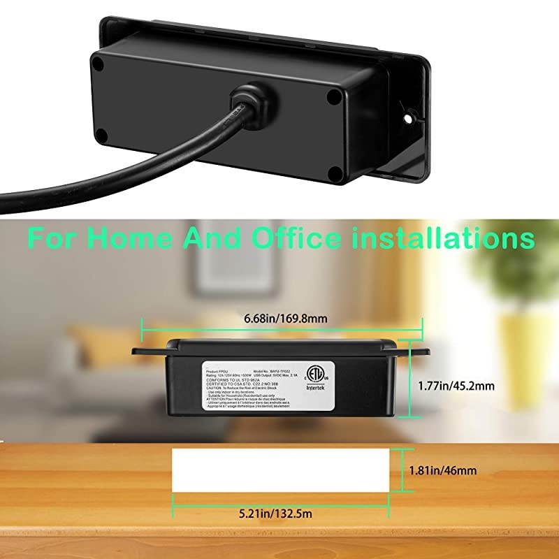 Conference Recessed Power Strip Socket with USB Ports  Desktop Power Grommet Table Power Strip Desktop Charging Station with 2Outlets and 2 USB Ports 10Ft Extension Power Cord