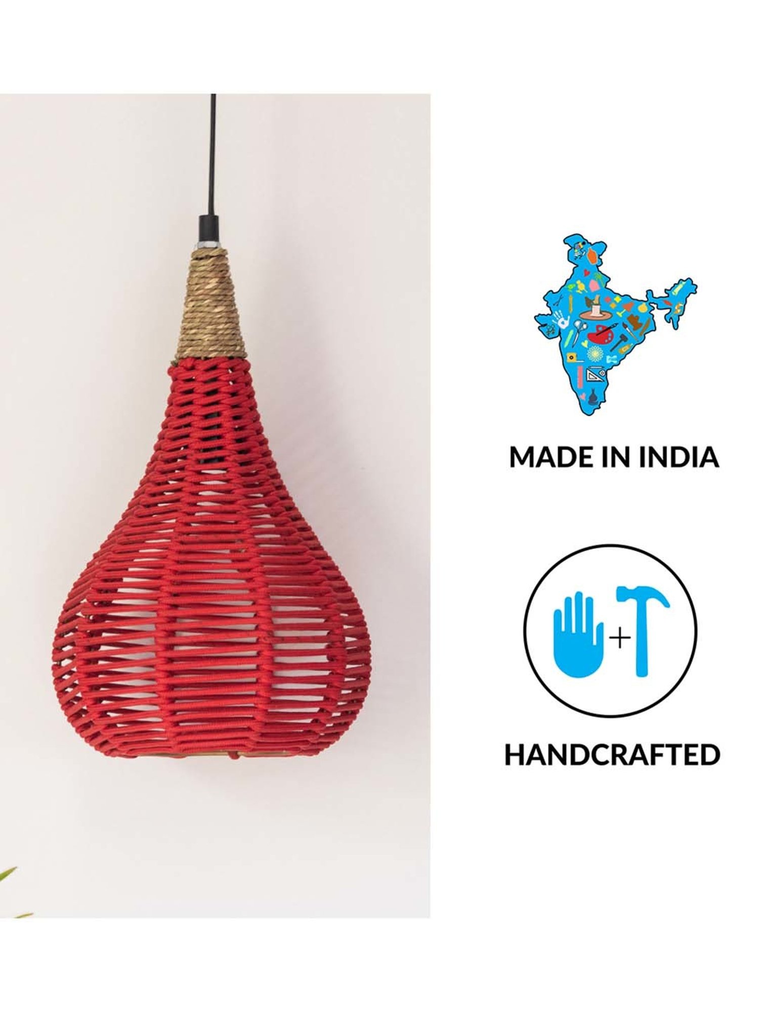 ExclusiveLane Paradise Red & Beige Jute Handwoven Hanging Pendant Lamp