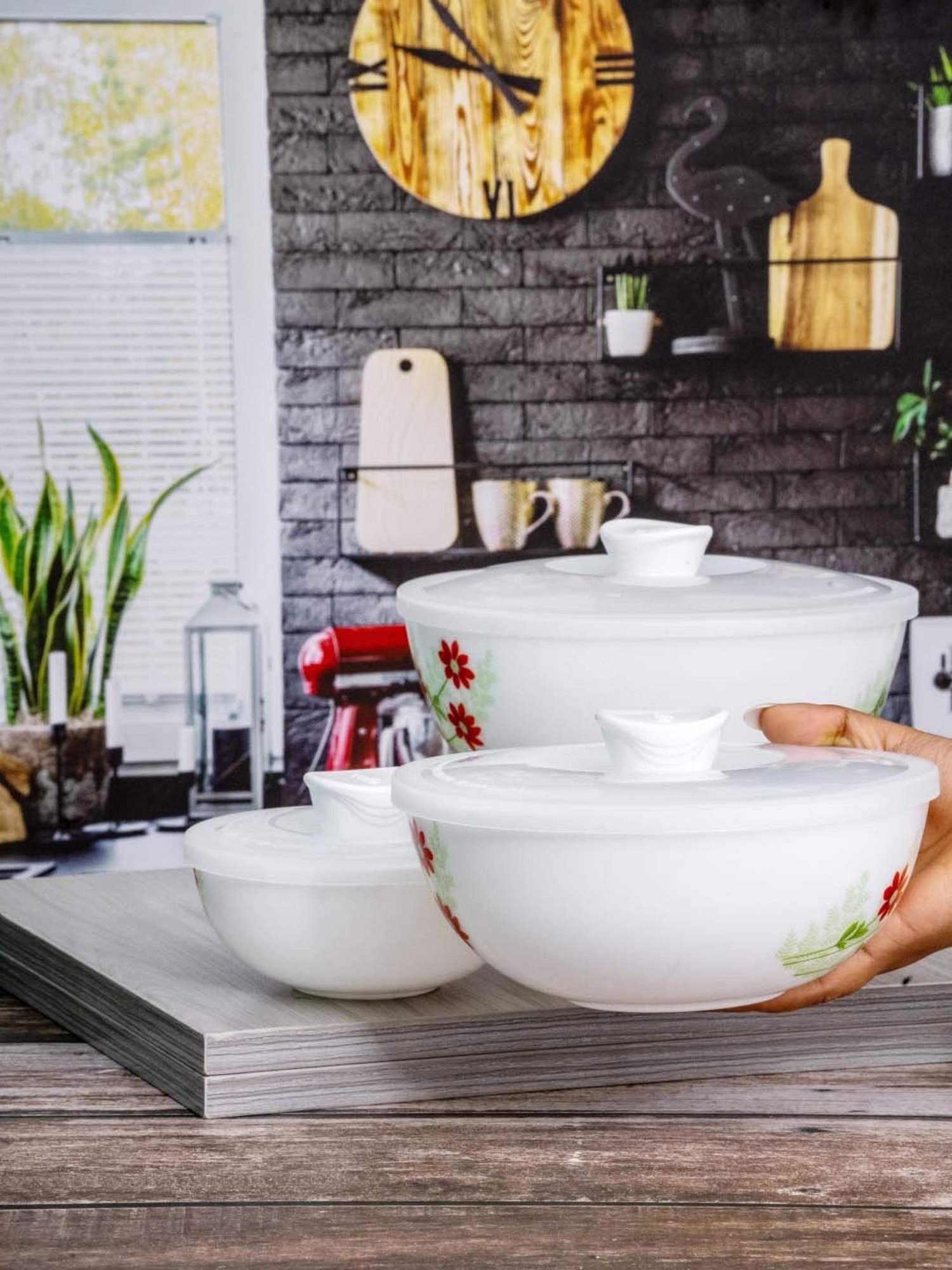 Cello White Opalware 3-Piece Mixing Bowl Set