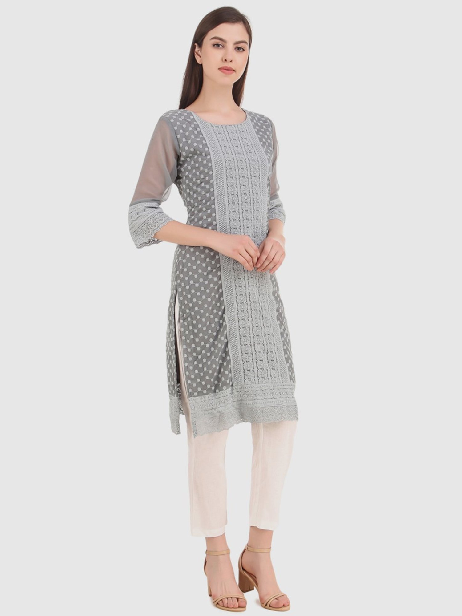 SWAGG INDIA Grey Embroidered Straight Kurta