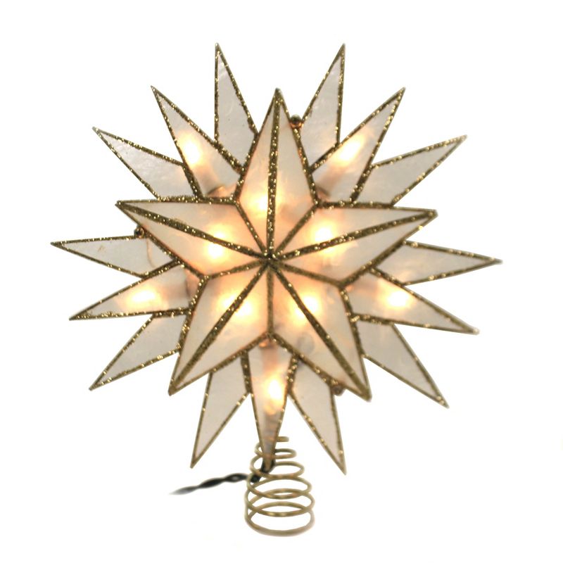 Tree Topper Finial 9.5" Gold Capiz Star Treetopper Illuminated Electric  -  Tree Toppers