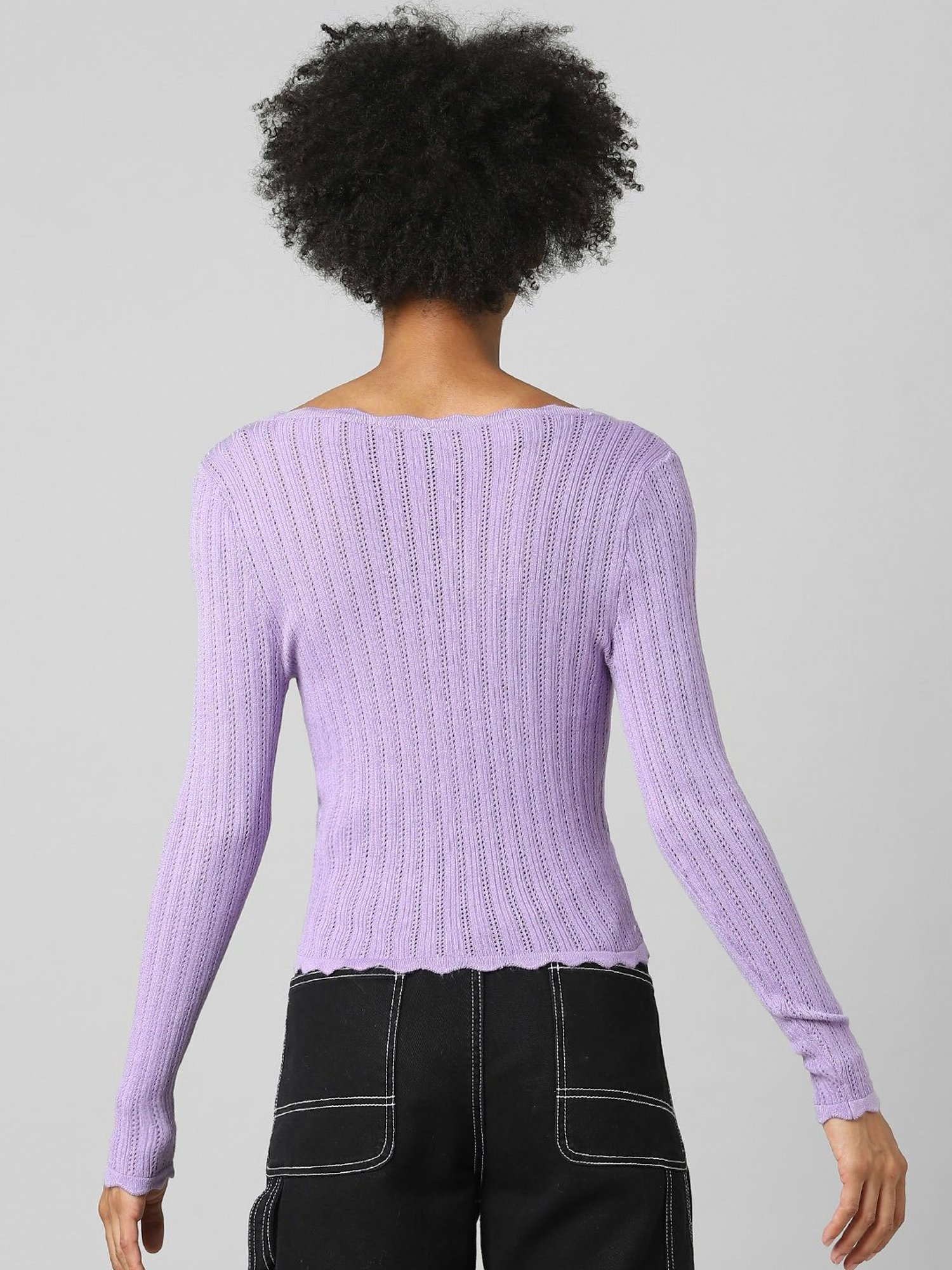 Only Purple Self Design Sweater