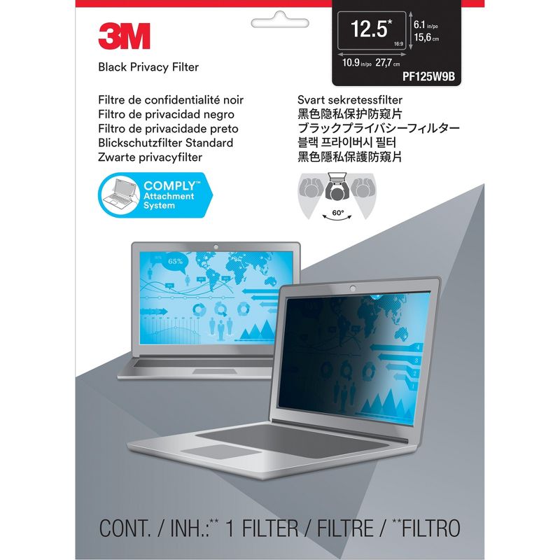 3M Privacy Filter For Notebook Fits 12.5" Translucent PF125W9B