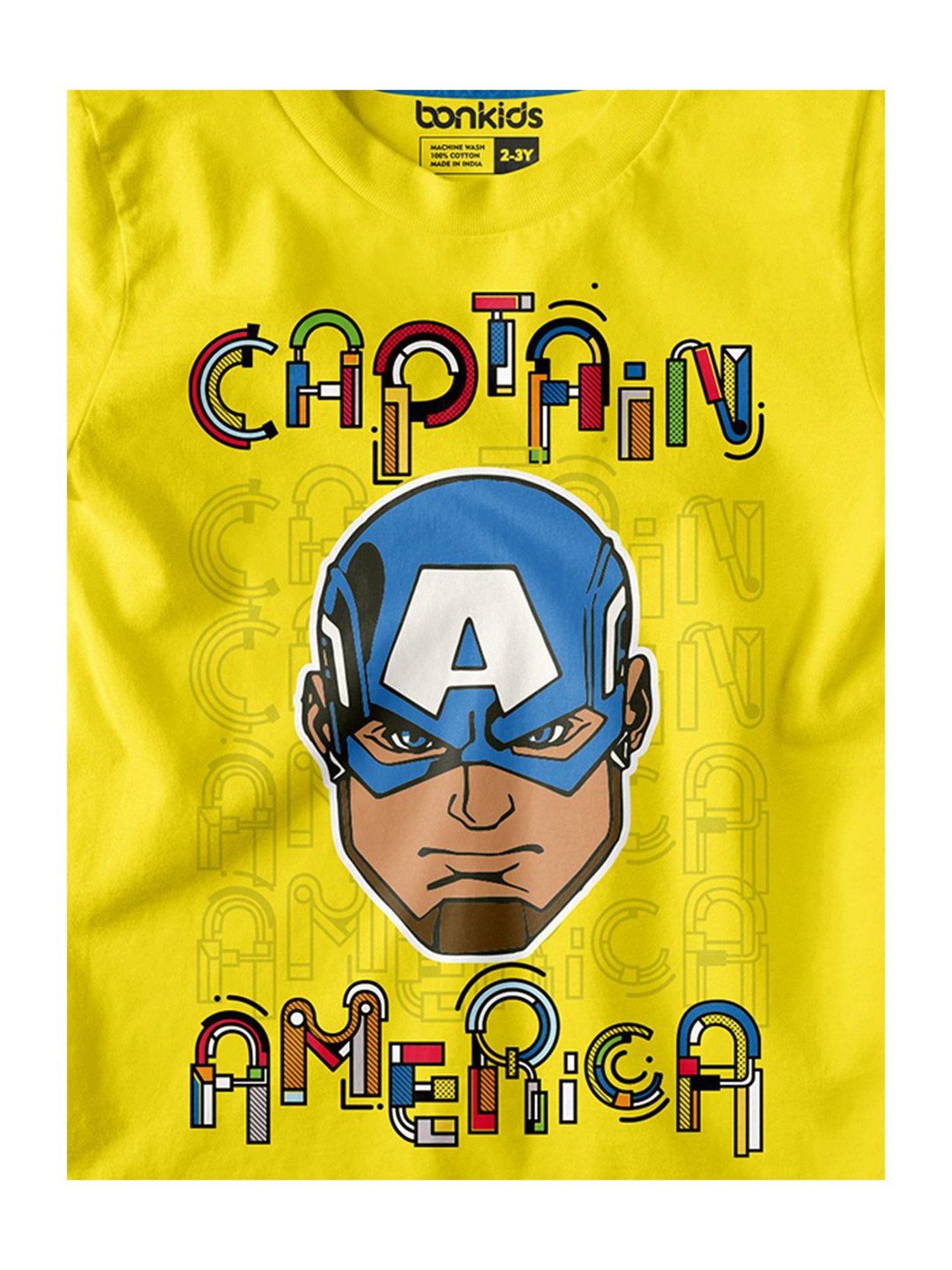 BonBoys Boys Yellow Cotton Printed Captain America Shield T-Shirt