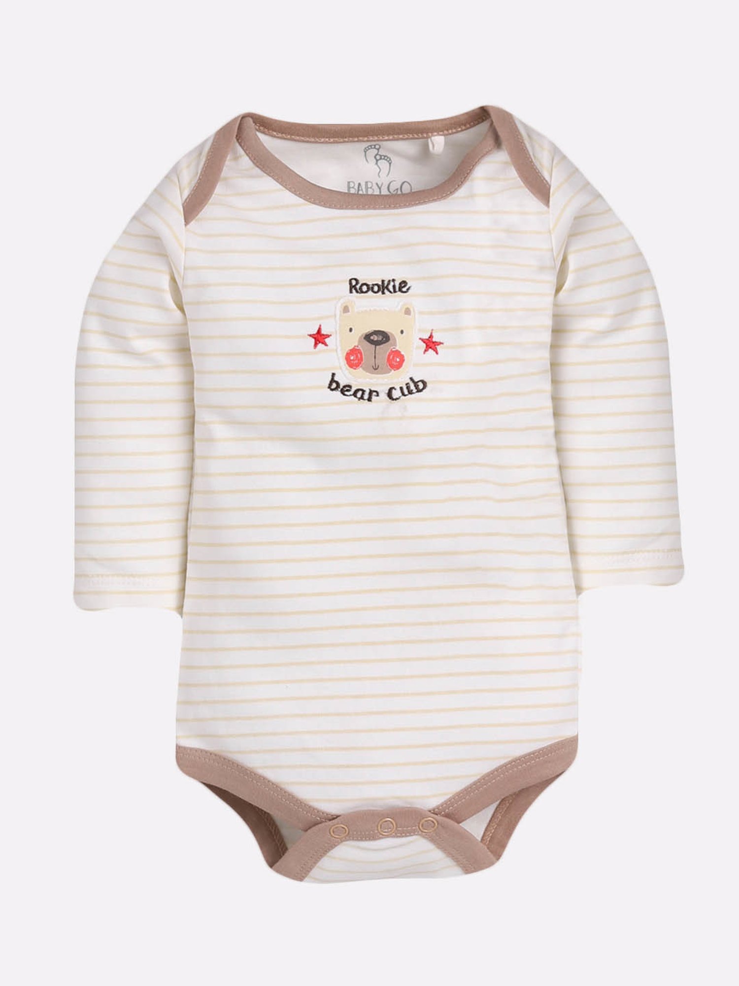 Baby Go Kids Beige & White Printed Onesie (Pack Of 2)