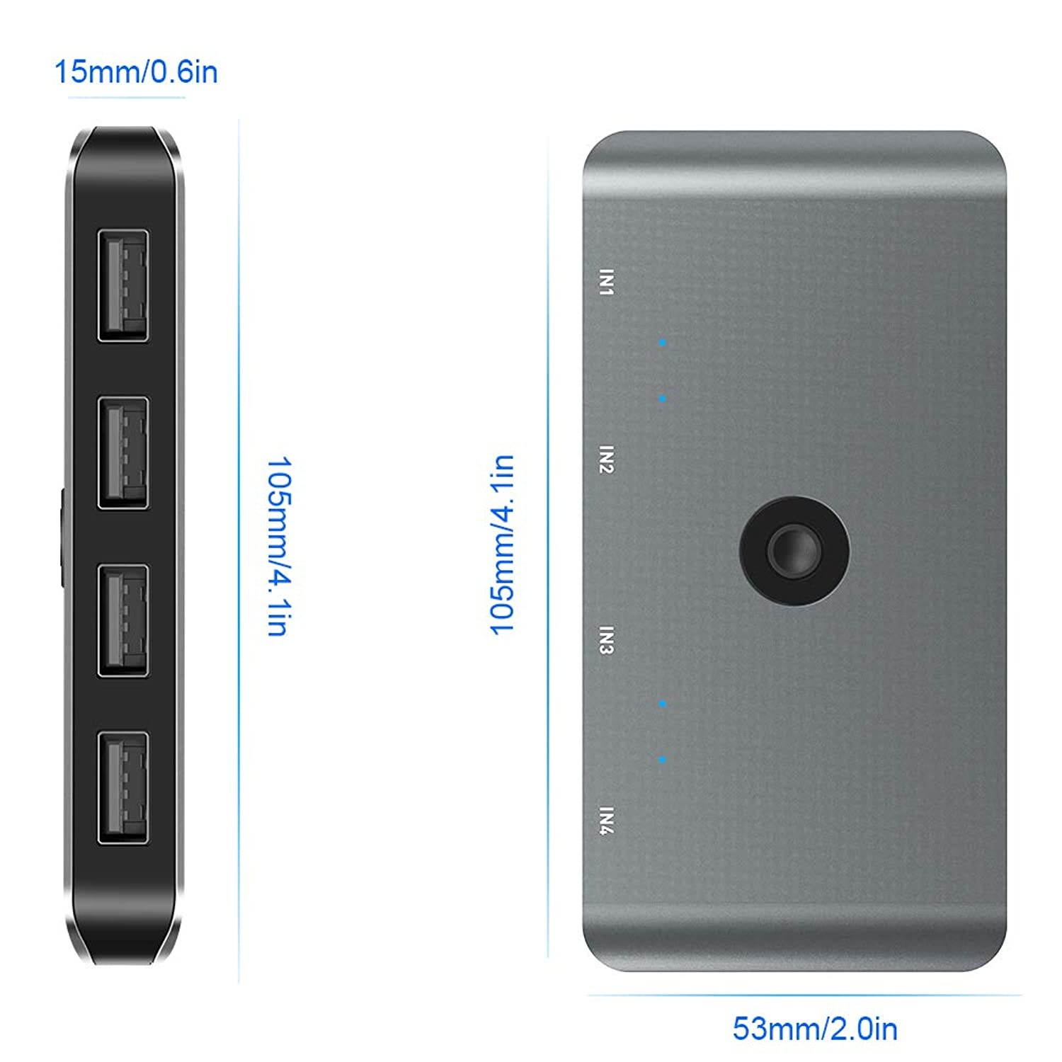 Aluminum Alloy USB 2.0 Computer KVM Switch Selector for 4 Computers Sharing 4 USB Devices USB 2.0 Peripheral KVM Switcher Adapter with One-Button Swapping and 4 Pack USB A to A Cable