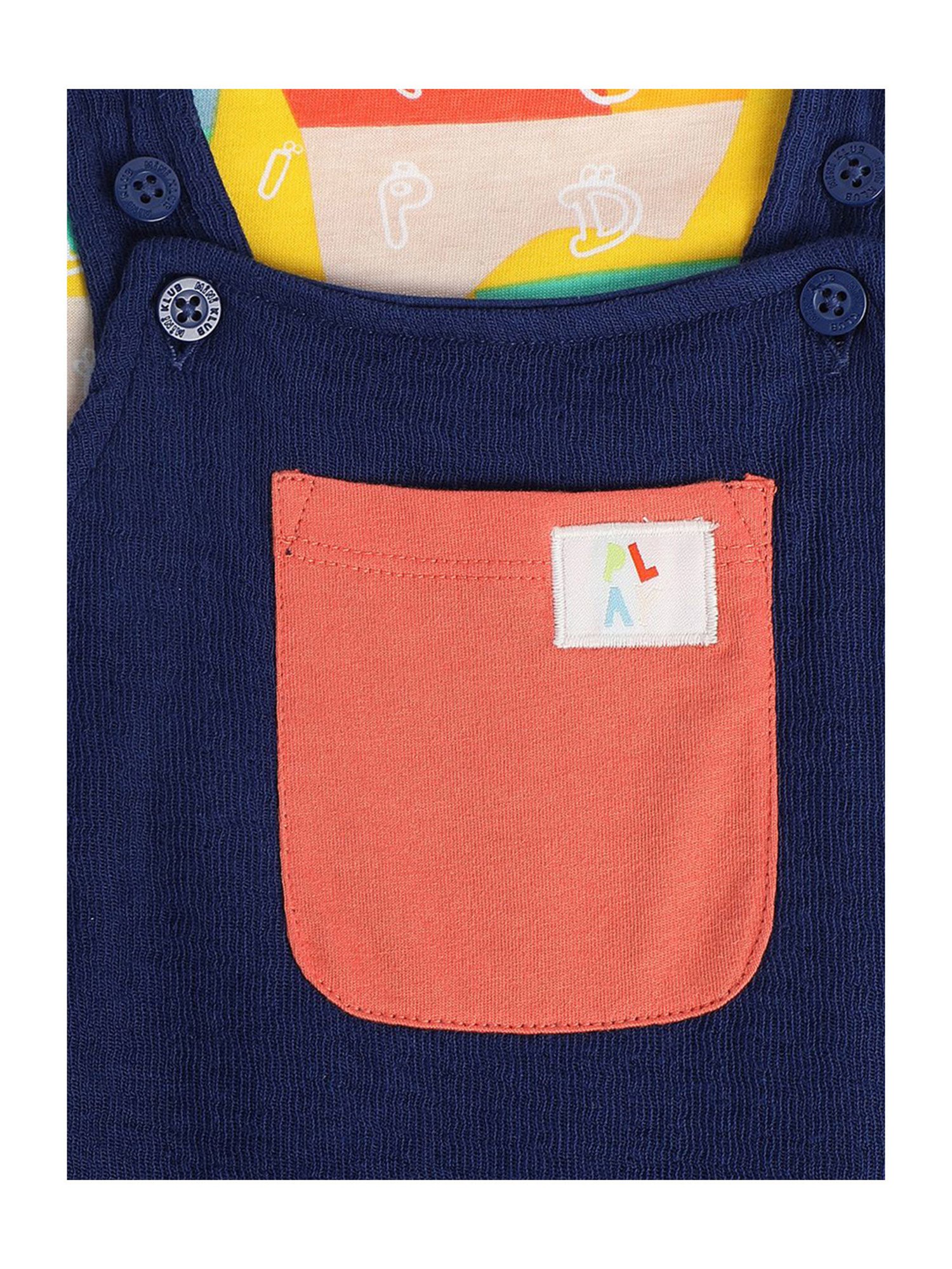 MINIKLUB Boys Navy & Yellow Printed Full Sleeves T-Shirt with Dungaree