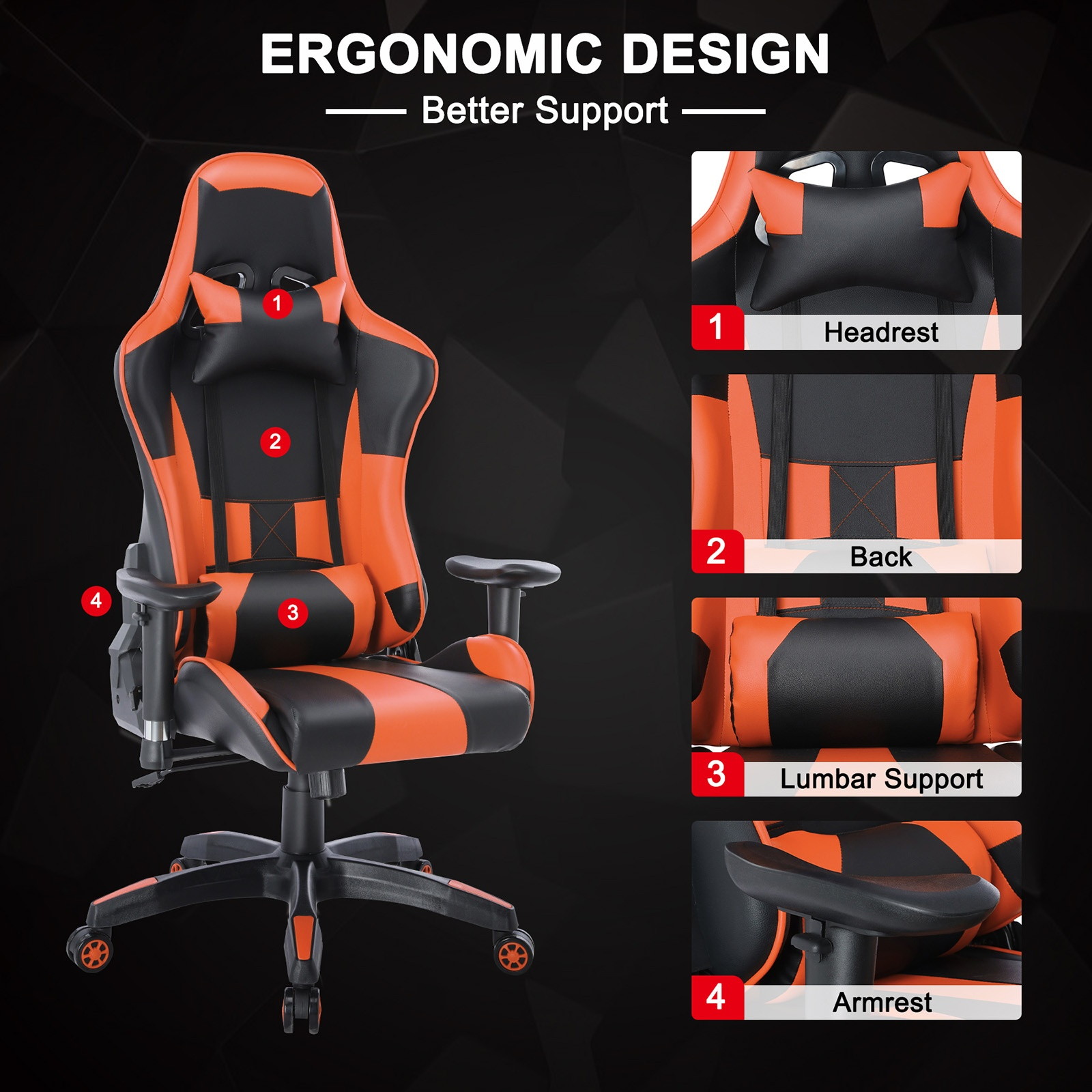 YOUTHUP Racing Style Gaming Chair Adjustable Ergonomic Computer Desk Chair,PU Leather Racing Reclining Swivel High Back Chair with Headrest and Lumbar Support,Pink