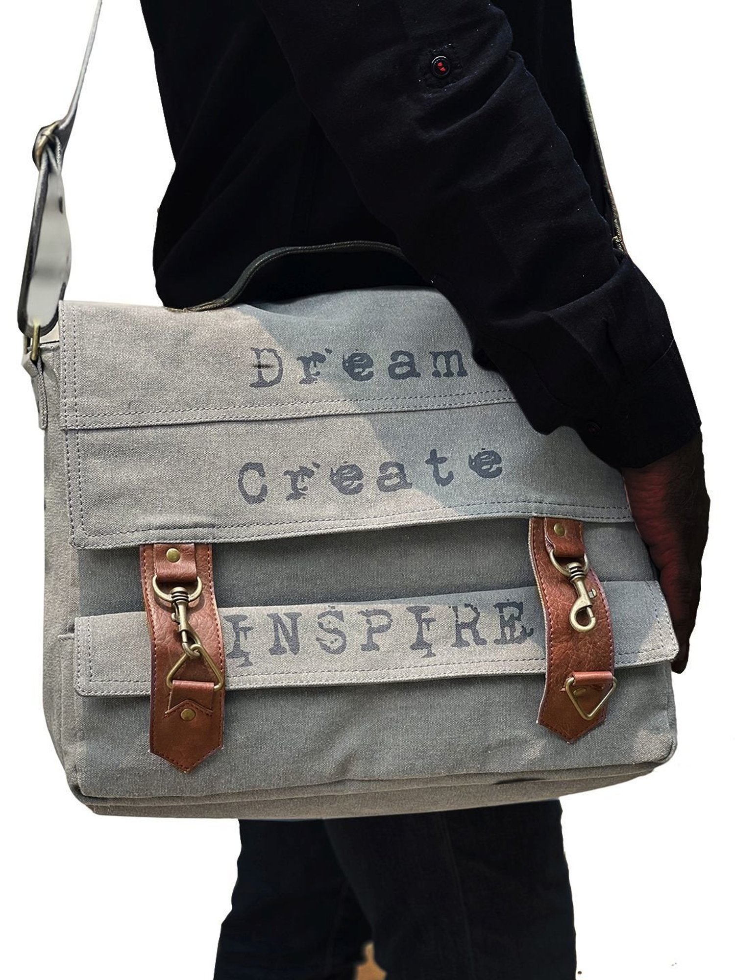 Mona B Grey Canvas Medium Messenger Bag
